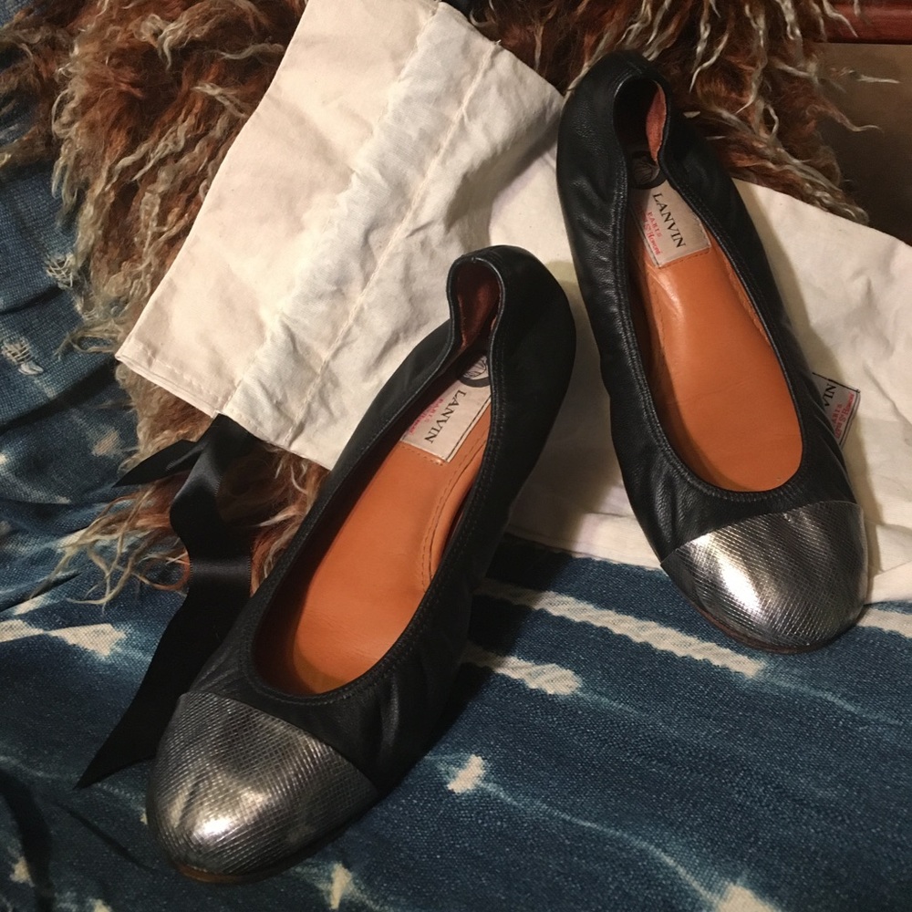 Lanvin Metallic Cap-Toe Leather Ballerina Flat